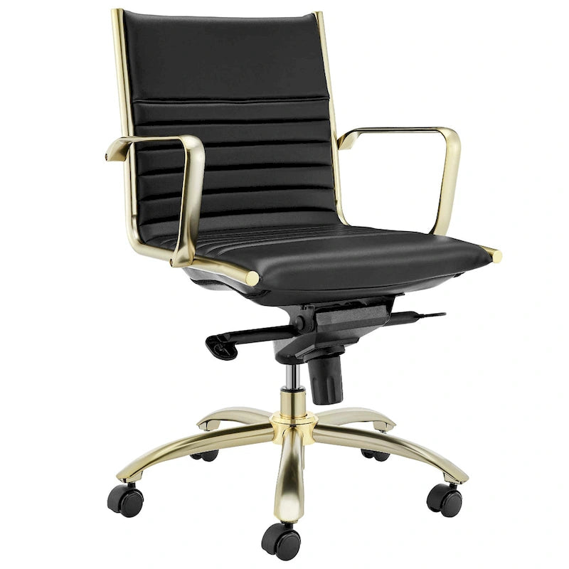 Low-Back Office Chair with Bungee Seat and Matte Gold Base, Black