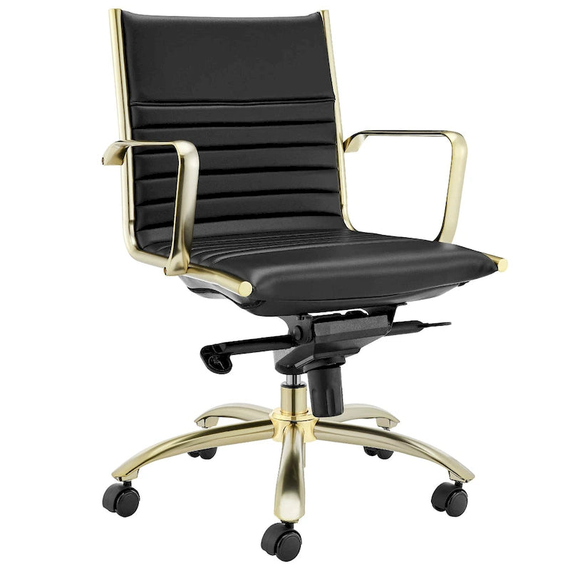 Low-Back Office Chair with Bungee Seat and Matte Gold Base, Black