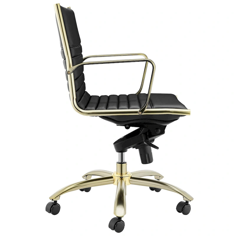Low-Back Office Chair with Bungee Seat and Matte Gold Base, Black