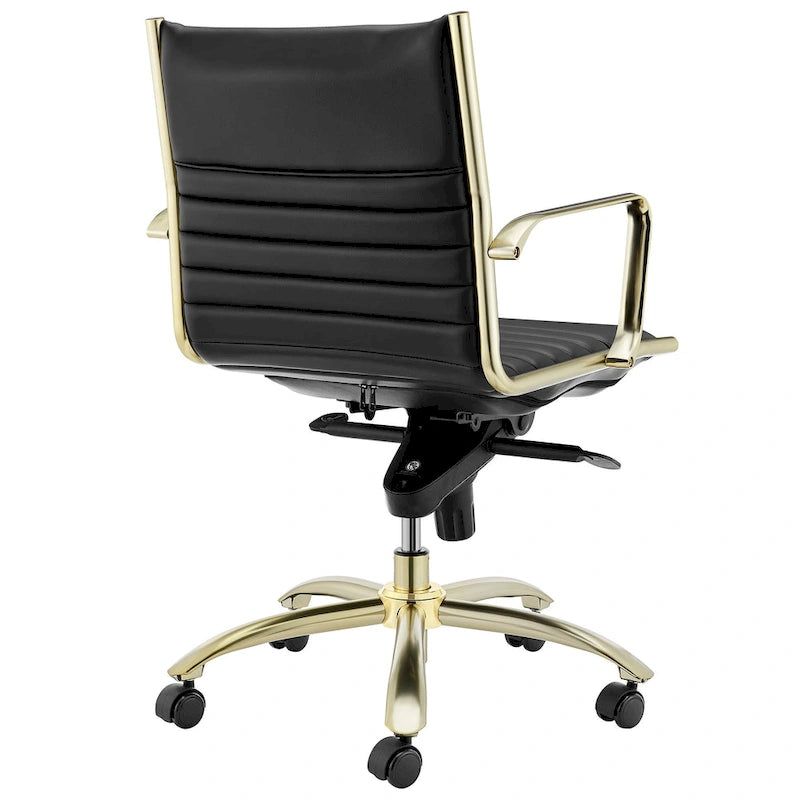 Low-Back Office Chair with Bungee Seat and Matte Gold Base, Black