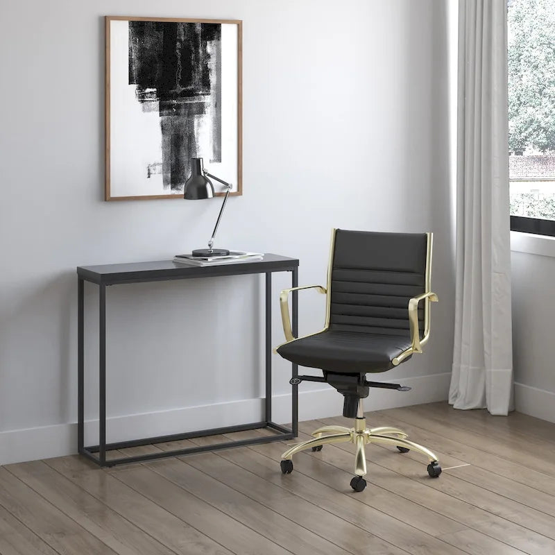 Low-Back Office Chair with Bungee Seat and Matte Gold Base, Black