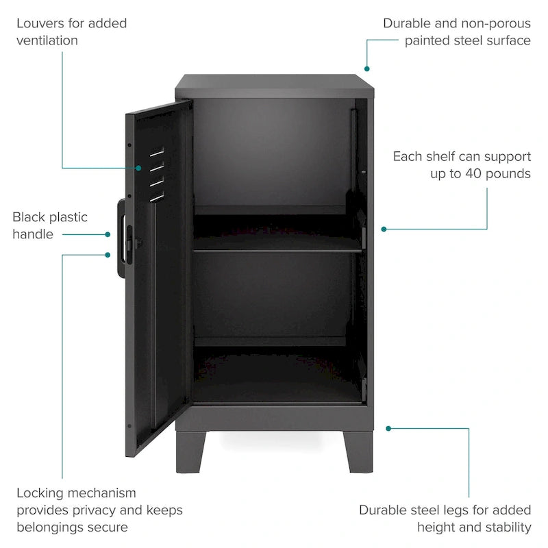 2-Shelf Steel Mini Storage Locker Cabinet, Fully Assembled