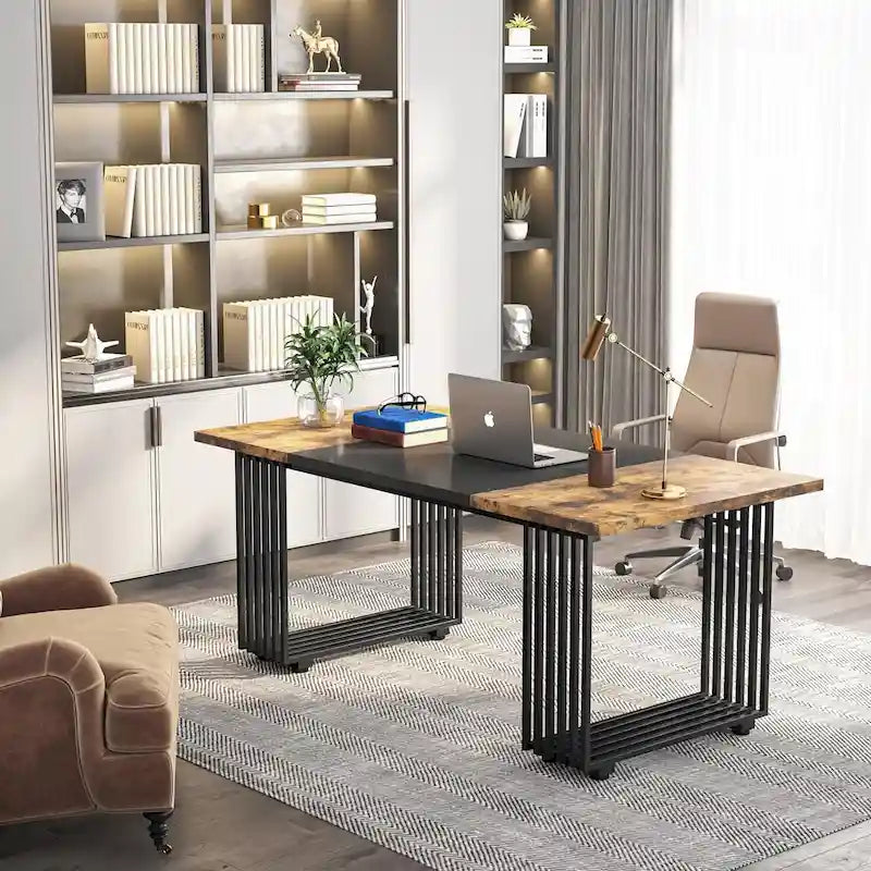 70.9-Inch Modern Executive Desk with Gold Metal Frame, Multiple Colors