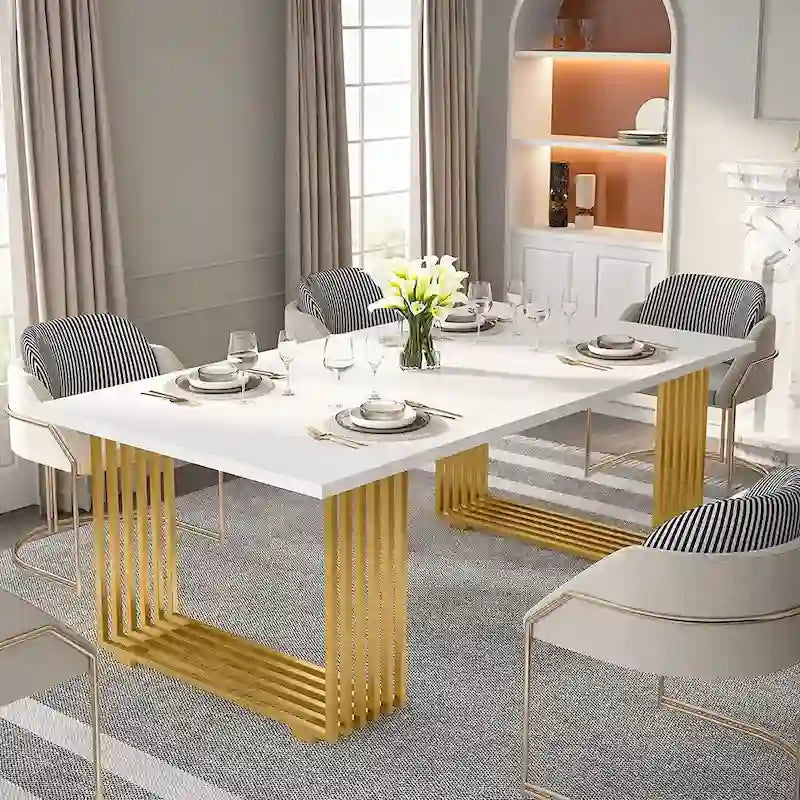 70.9-Inch Modern Executive Desk with Gold Metal Frame, Multiple Colors