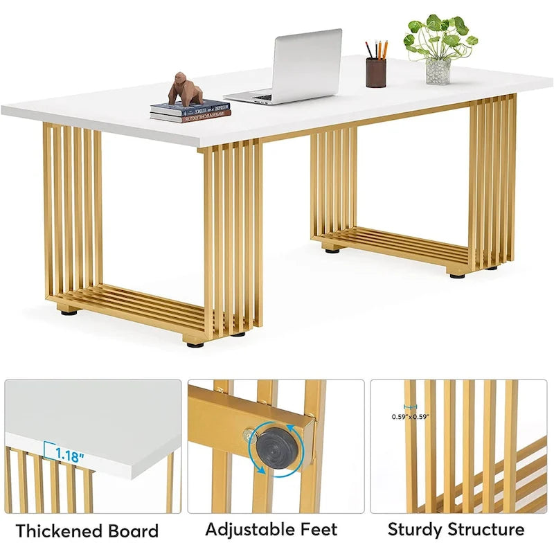 70.9-Inch Modern Executive Desk with Gold Metal Frame, Multiple Colors