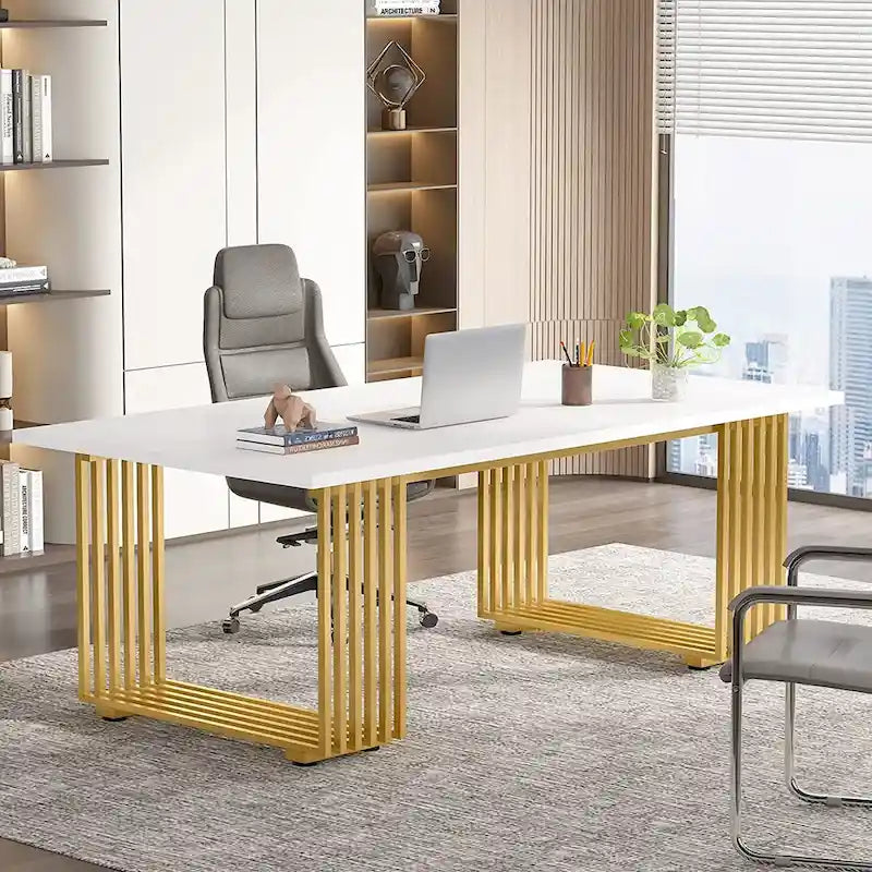 70.9-Inch Modern Executive Desk with Gold Metal Frame, Multiple Colors