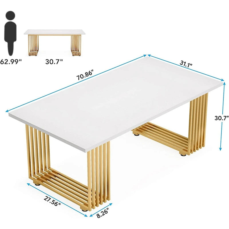 70.9-Inch Modern Executive Desk with Gold Metal Frame, Multiple Colors