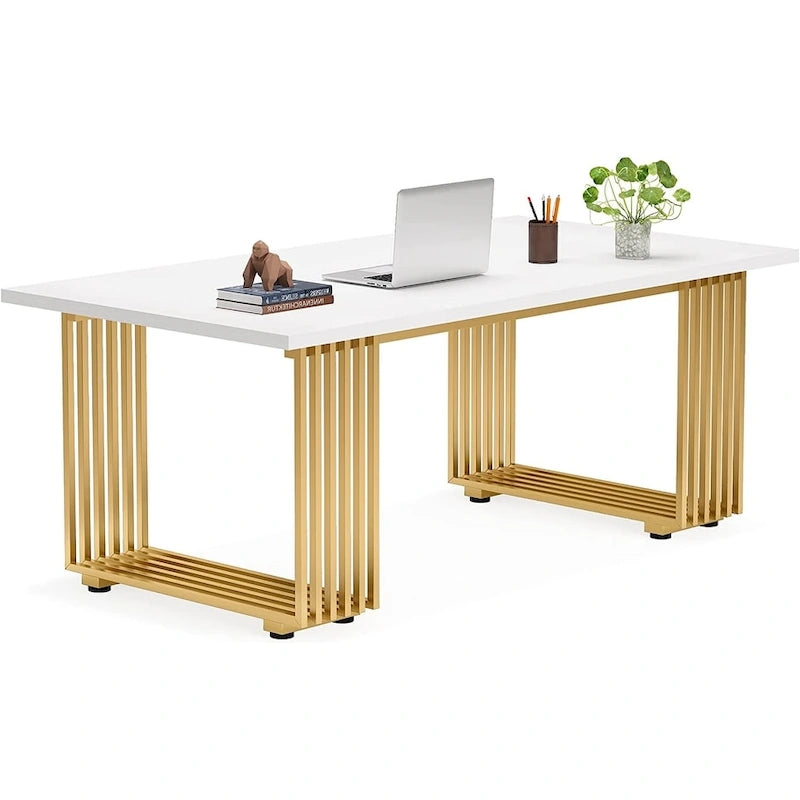 70.9-Inch Modern Executive Desk with Gold Metal Frame, Multiple Colors