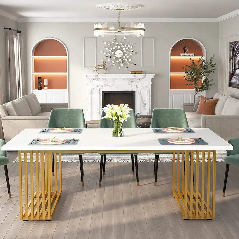 70.9-Inch Modern Executive Desk with Gold Metal Frame, Multiple Colors