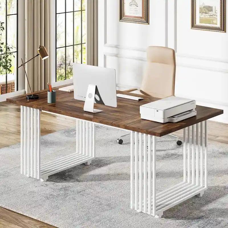 70.9-Inch Modern Executive Desk with Gold Metal Frame, Multiple Colors