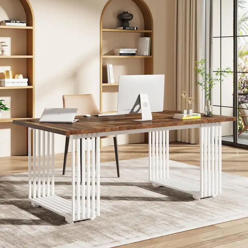 70.9-Inch Modern Executive Desk with Gold Metal Frame, Multiple Colors