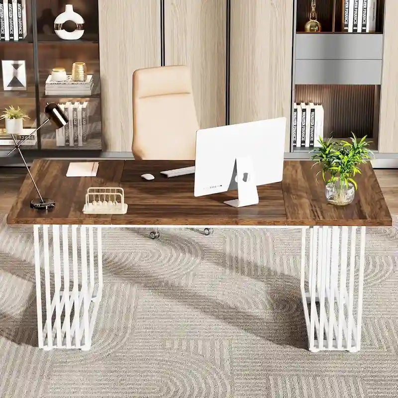 70.9-Inch Modern Executive Desk with Gold Metal Frame, Multiple Colors