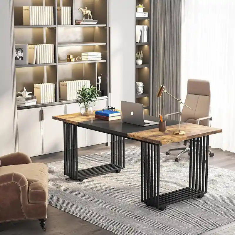 70.9-Inch Modern Executive Desk with Gold Metal Frame, Multiple Colors