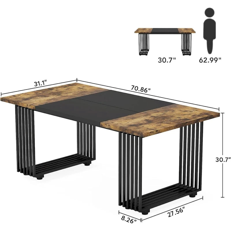 70.9-Inch Modern Executive Desk with Gold Metal Frame, Multiple Colors