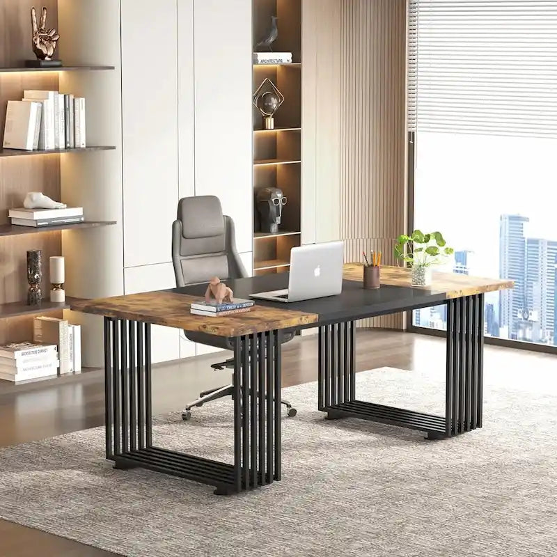70.9-Inch Modern Executive Desk with Gold Metal Frame, Multiple Colors