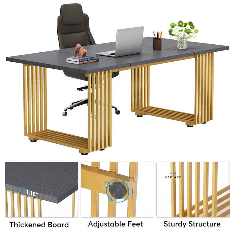 70.9-Inch Modern Executive Desk with Gold Metal Frame, Multiple Colors