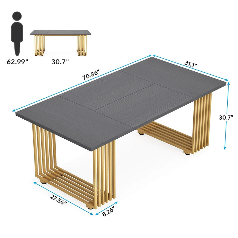 70.9-Inch Modern Executive Desk with Gold Metal Frame, Multiple Colors