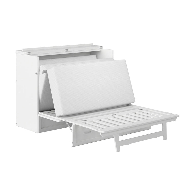 Full Murphy Bed Chest with Memory Foam Mattress and USB Charging, White
