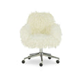 Off-White Faux Fur Office Chair with Chrome Base and Adjustable Height