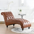 Tufted Armless Chaise Lounge with Birch Legs, Brown