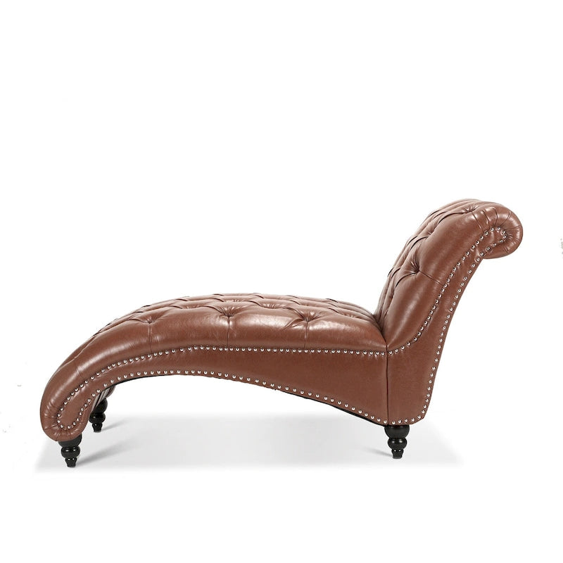 Tufted Armless Chaise Lounge with Birch Legs, Brown