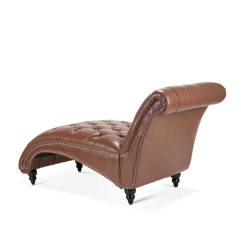 Tufted Armless Chaise Lounge with Birch Legs, Brown