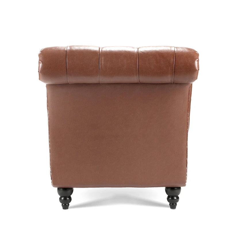 Tufted Armless Chaise Lounge with Birch Legs, Brown