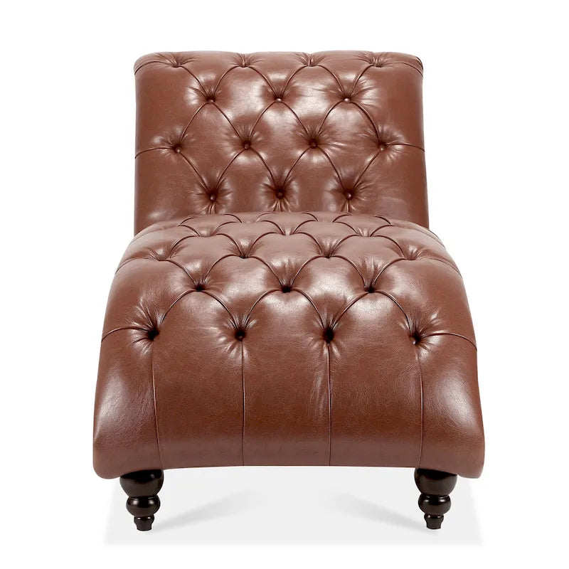 Tufted Armless Chaise Lounge with Birch Legs, Brown