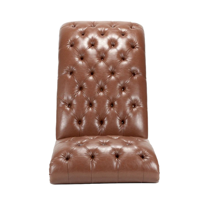 Tufted Armless Chaise Lounge with Birch Legs, Brown