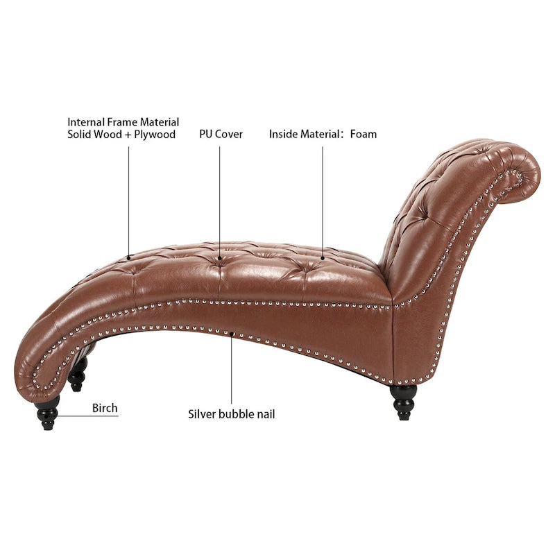 Tufted Armless Chaise Lounge with Birch Legs, Brown