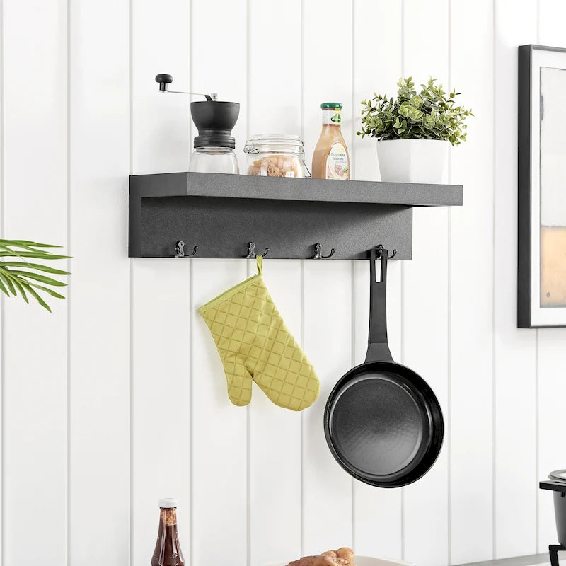 Wall-Mounted Coat Rack with Floating Shelf and 4 Hooks
