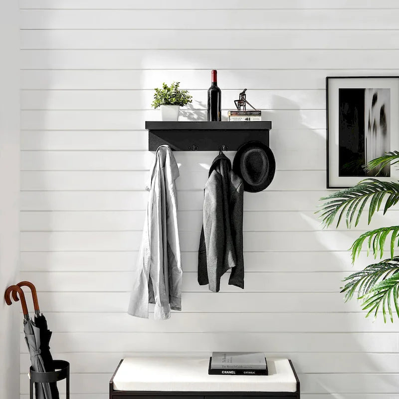Wall-Mounted Coat Rack with Floating Shelf and 4 Hooks