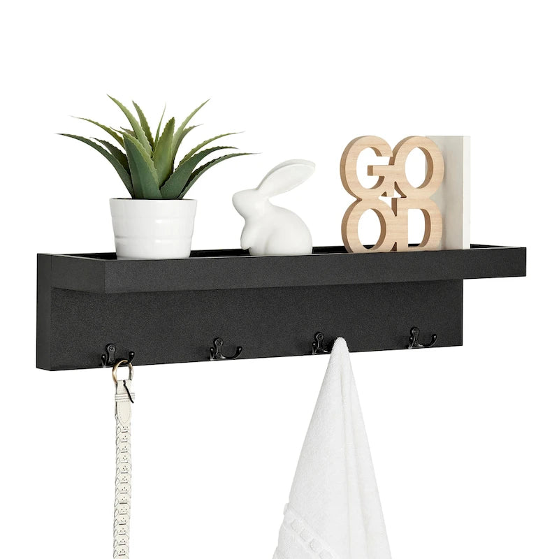 Wall-Mounted Coat Rack with Floating Shelf and 4 Hooks