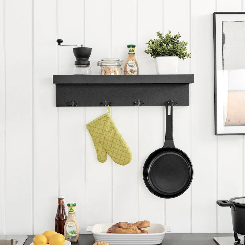 Wall-Mounted Coat Rack with Floating Shelf and 4 Hooks