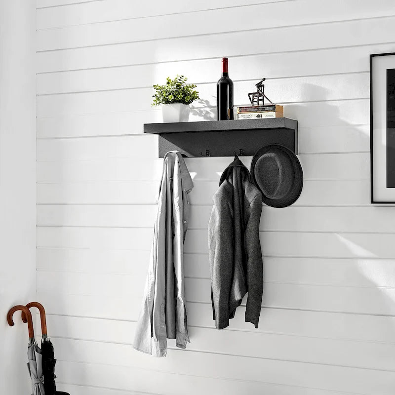 Wall-Mounted Coat Rack with Floating Shelf and 4 Hooks