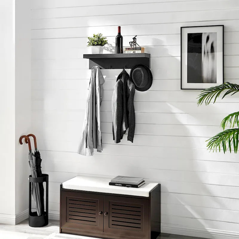 Wall-Mounted Coat Rack with Floating Shelf and 4 Hooks