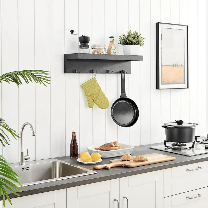 Wall-Mounted Coat Rack with Floating Shelf and 4 Hooks