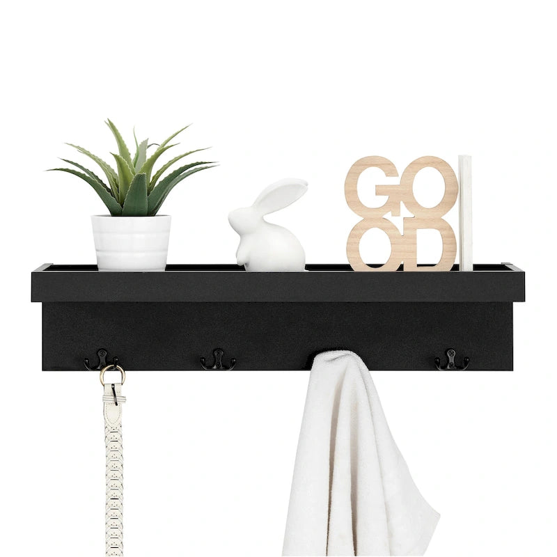 Wall-Mounted Coat Rack with Floating Shelf and 4 Hooks