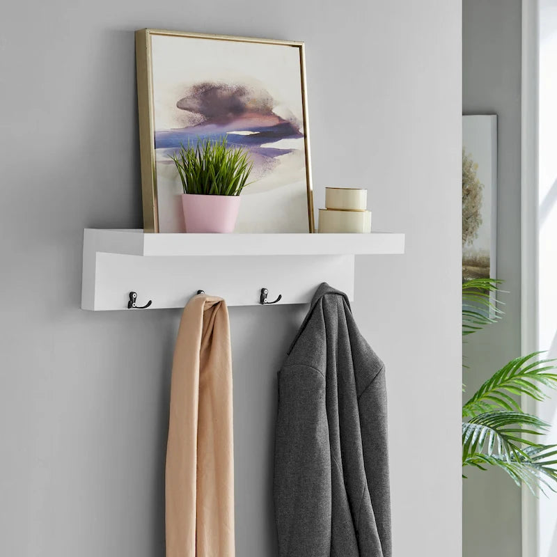 Wall-Mounted Coat Rack with Floating Shelf and 4 Hooks