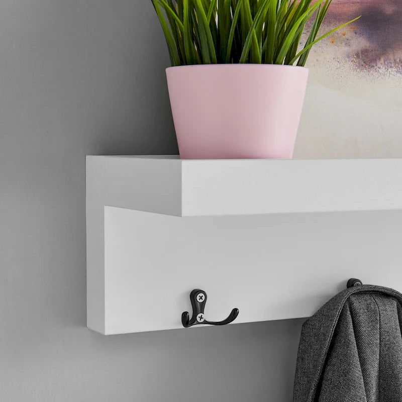 Wall-Mounted Coat Rack with Floating Shelf and 4 Hooks