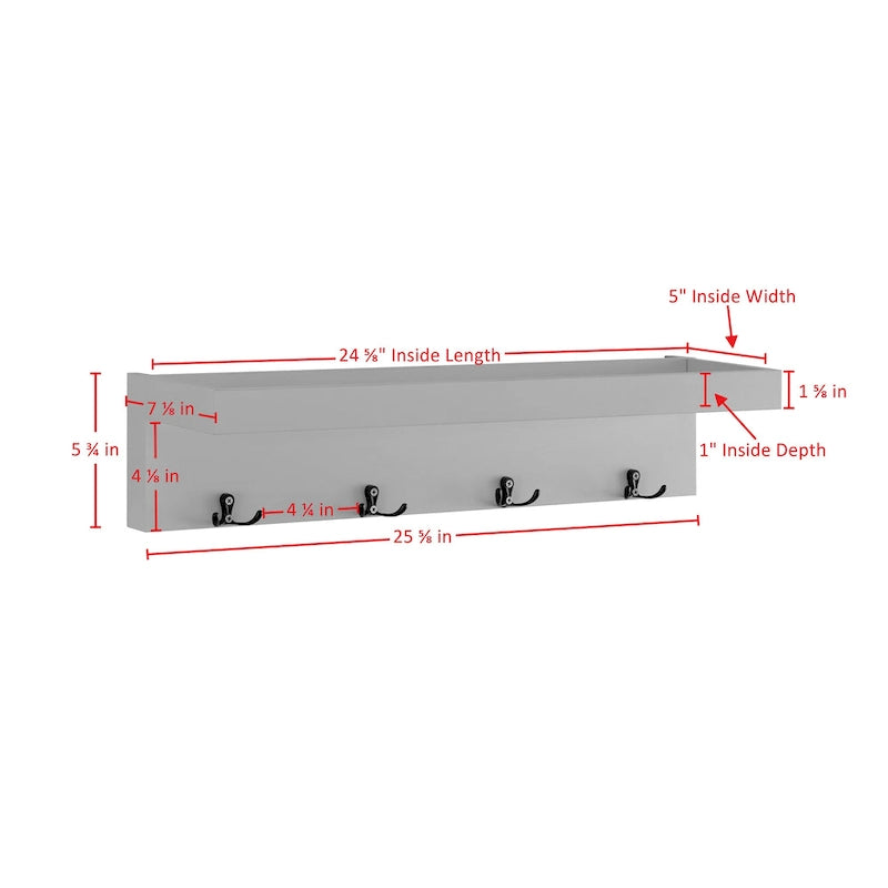 Wall-Mounted Coat Rack with Floating Shelf and 4 Hooks