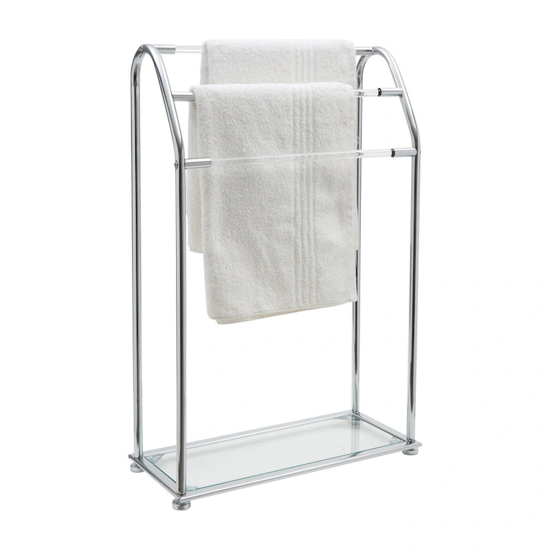 Freestanding Acrylic Towel Rack with Bottom Shelf, Chrome Finish