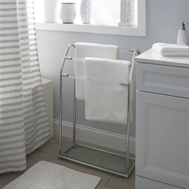 Freestanding Acrylic Towel Rack with Bottom Shelf, Chrome Finish