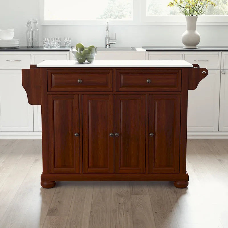 Full-Size Kitchen Island with Granite Top, 3 Cabinets and 2 Drawers, 52 x 18 x 34 Inches
