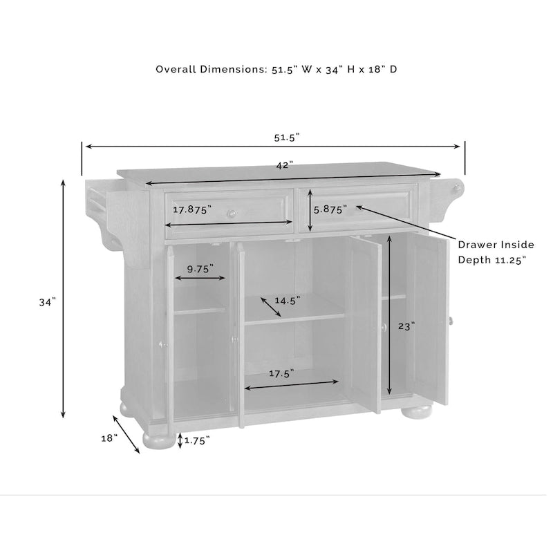 Full-Size Kitchen Island with Granite Top, 3 Cabinets and 2 Drawers, 52 x 18 x 34 Inches