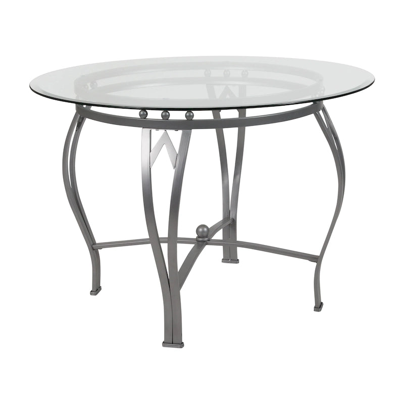Syracuse 42 Round Glass Dining Table with Bowed Out Metal Frame