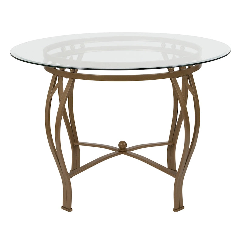Syracuse 42 Round Glass Dining Table with Bowed Out Metal Frame