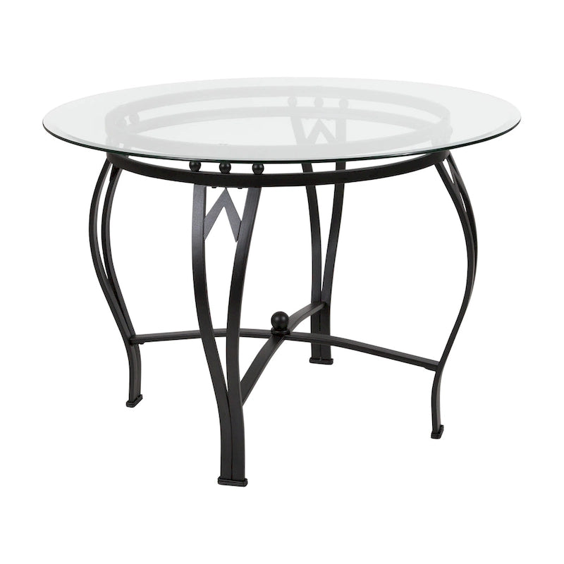 Syracuse 42 Round Glass Dining Table with Bowed Out Metal Frame