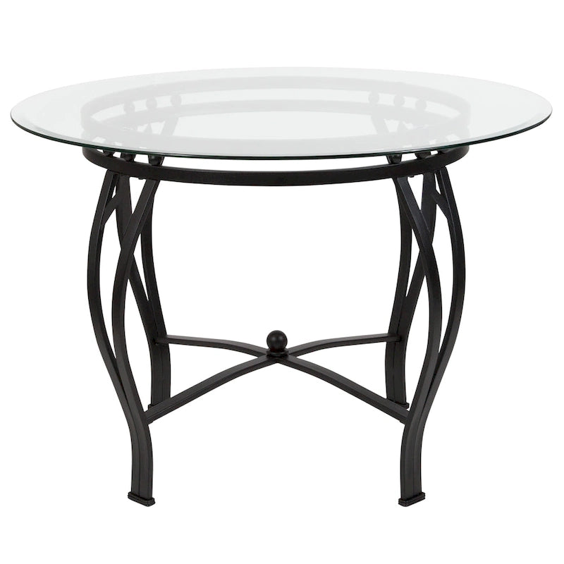 Syracuse 42 Round Glass Dining Table with Bowed Out Metal Frame