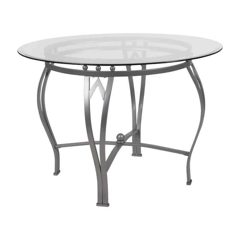 Syracuse 42 Round Glass Dining Table with Bowed Out Metal Frame